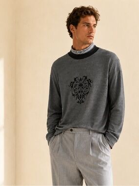 Bugatchi Uomo Archive Baroque Mock Neck Knit Sweater Striped Sz L
